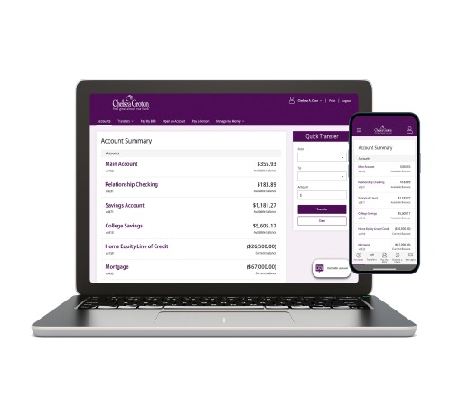 A laptop and smart phone display Averon Trust's online and mobile banking