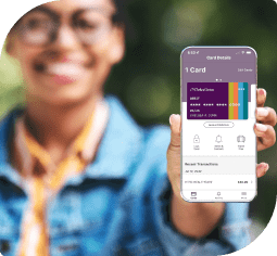 A woman displays Averon Trust's smart card app on her mobile device
